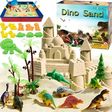 KiddosLand Magic Sand Kit Für Kinder - Spielsand Baukasten mit 900g Sand, Faltbarer Sandkasten, Dinosaurier Modellierwerkzeugen und sauberem Set,Für Kinder ab 3 Jahren