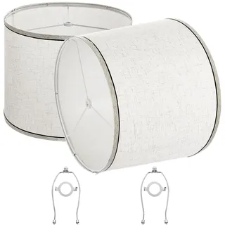 VEVOR Lampenschirm Trommel 290 x 320 x 245 mm (oben x unter x hoch), 2 Ersatzschirme aus Leinen + PVC Lampenschirm mit Harfe für Tischlampen Pendelleuchten (helles Leinen mit schwarzem Rand)
