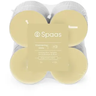 Spaas Maxi-Duft-Teelichter, flach verpackt, 10 Stunden, schimmerndes Lächeln, 8 Stück