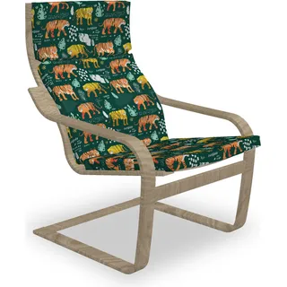ABAKUHAUS Tigers Poäng Sessel Polster, Dschungel-Tiere Forest Life, Sitzkissen mit Stuhlkissen mit Hakenschlaufe und Reißverschluss, Jägergrün Multicolor