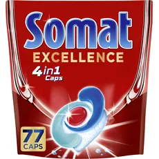 Somat Excellence 4in1 Caps (77 Caps), schnellauflösende Spülmaschinentabs, Somat Caps für exzellente Reinigung & Glanz sogar im Eco-Programm & bei niedrigen Temperaturen