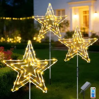 Redefun Solar Weihnachtsbeleuchtung Außen Stern 3 x 75 LED Gartenstecker