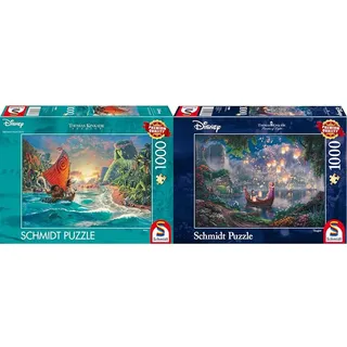 Schmidt Spiele 58030 Thomas Kinkade, Disney, Vaiana, Moana, 1000 Teile Puzzle, Normal & 59480 Thomas Kinkade, Disney, Rapunzel, 1000 Teile Puzzle, Single