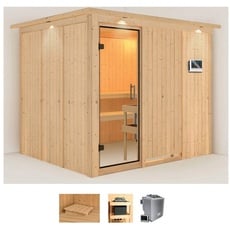 Bild von Sauna »Gitte«, (Set), 9-kW-Bio-Ofen mit externer Steuerung beige