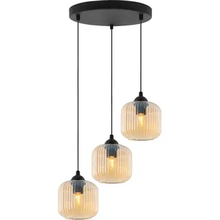 Hängelampe RIFFLE Schwarz 3-flammig Glas Zylinder Amber E27