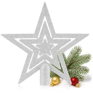 com-four® Weihnachtsbaumspitze Glitzer-Stern - Stern-Spitze für Weihnachtsbaum - Christbaumspitze für Jede Baumspitze - Weihnachtsstern bruchsicher