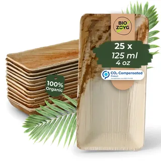 BIOZOYG Snackschalen 25 Stück 125 ml 13,5 x 8 cm rechteckig - Palmblatt Fingerfood Schalen, Einweg Schälchen nachhaltig - Snackschale Einweg, Antipasti Teller