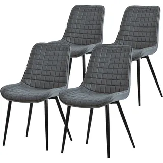 ML-Design Esszimmerstühle 4er Set, Anthrazit, Sitzfläche aus Kunstleder mit schwarzen Metallbeinen, Küchenstühle mit Rückenlehne - Dunkelgrau