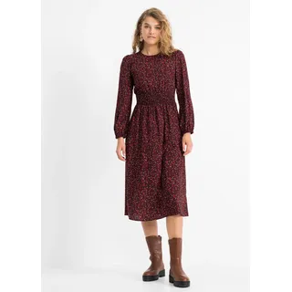 Midikleid BONPRIX "Midikleid mit Blumenprint", Damen, Gr. 44, N-Gr, rot (kastanienrot, schwarz), Obermaterial: 100% Viskose, oversize, Kleider Midikleid, für die Herbstsaison, aus Viskose, Oversize-Passform