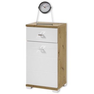 Stella Trading Badezimmer Kommode mit Schublade in Artisan Eiche Optik, Weiß - Moderner Badezimmerschrank Bad Schrank mit viel Stauraum - 38 x 73 x 30 cm (B/H/T)