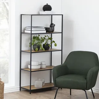 Selsey Bücherregal KRAPINA - Regal im Industrial-Style - 5 offene Fächer - 150 cm hoch - Braun, Schwarz