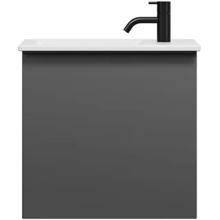 burgbad Eqio Slim Keramik-Waschtisch inklusive Waschtischunterschrank, 520x310x500mm, SGZJ052F6584C0001G0252, Farbe: Dunkelgrau Matt / Dunkelgrau Matt, Griffleiste Schwarz Matt G0252