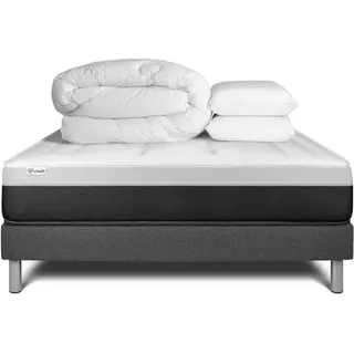 Komplettpaket Bett - Matratze 160x200 cm + Boxspringbett mit Lattenrost (im Set) + 2 Kopfkissen + Bettdecke - Vital Form - Grau