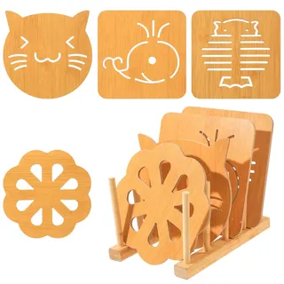 8 STK Hitzebeständiger topfuntersetzer Set, Bambus Topfuntersetzer Holz Untersetzer Tischset für Küche Pfannen Topf Teekanne Schüsseln Geschirr Holzuntersetzer, mit Abtropfgestell