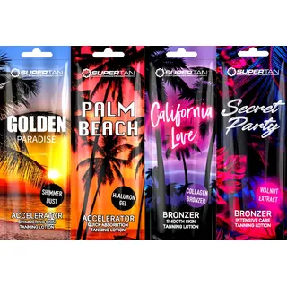 Supertan Set 80 Sachets, 4 Sorten, schneller Bräunungseffekt, Feuchtigkeit, natürliche Bräune, vegan, parabenfrei