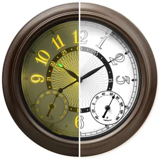 Pytha Sight Outdoor Uhr Garten wetterfest, 38 cm (15 Zoll), beleuchtete Gartenuhr mit intelligentem Lichtsensor, Thermometer & Hygrometer, wasserdichte Wanduhr für draußen