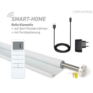 Elektrisches Rollo GOOD LIFE "Vau - SMART HOME" Gr. 5, weiß (stein, weiß, weiß), B:80cm H:150cm, Kunststoff, Metall, Polyester, Rollos, Elektrisches Rollo, mit Fernbedienung