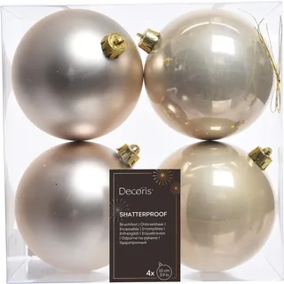 Weihnachtsbaumkugeln Set 4 Stück Ø 10 cm perlfarben bruchsicher Kunststoff glanz matt Mix ohne Aufhänger ideal für Christbaum und Adventskranz - Weiß
