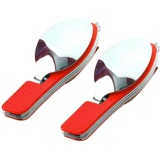 QitinDasen 2Pcs Premium 4 in 1 Camping Besteck, 4 in 1 Klappbesteck, Edelstahl Outdoor Campingbesteck Set, Messer Gabel Löffel Flaschenöffner Set (Rot)