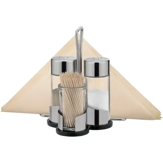 Tescoma Salz und Pfefferstreuer Edelstahl und Glas mit Zahnstocher und Serviettenhalter, Gewürzstreuer-Set aus Salzstreuer und Pfefferstreuer CLUB, für zu Hause oder Gastronomien