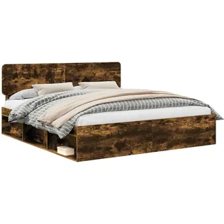 vidaXL Bettrahmen Geräucherte Eiche 200 x 200 cm Massives Kiefernholz - Braun