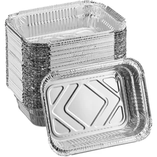 Relaxdays Aluschalen Grill, 50er Set, B x T: 18,5 x 13 cm, eckige Grillschalen, Tropfschalen indirektes Grillen, silber