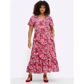 Wickelkleid SHEEGO BY JOE BROWNS "Kleid", Damen, Gr. 50, Normalgrößen, erdbeere, pink, gemustert, 100% Viskose, geblümt, gemustert, lang, V-Ausschnitt, Kleider Wickelkleid
