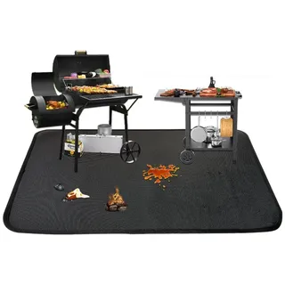 INF Outdoor feuerfeste BBQ-Grillmatte, Silikon+Fiberglas hitzebeständiger Bodenschutz, Größen S 150 x 100 cm & L 183 x 99 cm L - Schwarz