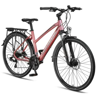 Licorne Bike Premium Touring Trekking Bike in 28 Zoll - Fahrrad für Jungen, Mädchen, Damen und Herren - 21 Gang-Schaltung - Mountainbike - Crossbike - Rosa
