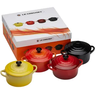 Le Creuset Steinzeug 4er Set Mini-Cocottes,0,2L Soleil, Ofenrot,Kirschrot,Schwarz