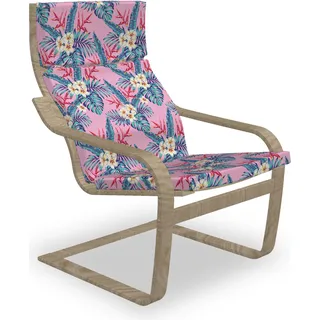 ABAKUHAUS Hibiskus Poäng Sessel Polster, Abstrakte Tropische Blumen, Sitzkissen mit Stuhlkissen mit Hakenschlaufe und Reißverschluss, Baby-Rosa Dark Sky Blau - Blau