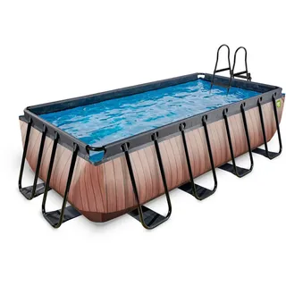EXIT TOYS EXIT Wood Pool Braun 400 x 200 x 100 cm inkl. Filterpumpe, Abdeckplane, Poolleiter, Reparaturset