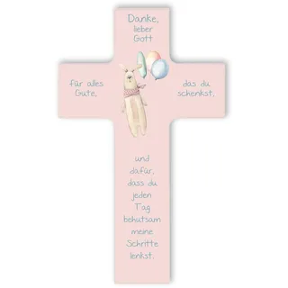Fritz Cox Kinderkreuz Häschen | christliches Geschenk für Kinder | Danke lieber Gott rosa,15cm