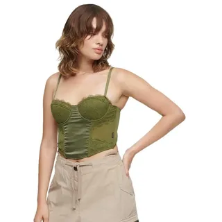 Superdry Lace Satin Corset Ärmelloses Oberteil - Khaki Olive - L