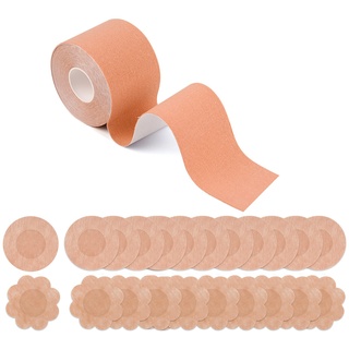 Belerry Unsichtbares Brust Lift Tapes Up für Damen Abendkleider, Hochzeitskleid, Selbstklebendem Atmungsaktives Push-Up-BH-Band für A-E Körbchen und 10 Paar Brustwarzenabdeckungen (2in*16ft, beige)