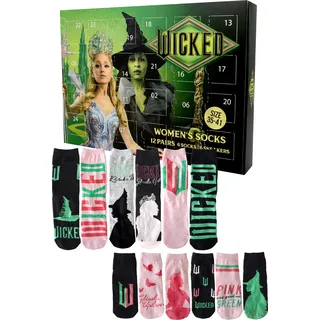 Wicked Adventskalender mit 12 Paar Socken Größe 35-41 für Damen Weihnachtskalender mit Sneakers und langen Socken