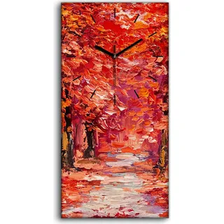 Wanduhr Leinwand Bild Uhr Geräuschlos 30x60 Wald Bäume bunte Herbst park - schwarze Hände - Rot