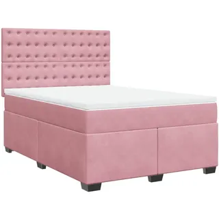 vidaXL Boxspringbett mit Matratze Rosa 160x200 cm Samt - Rosa