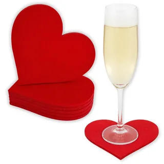 edelkern Filz Herz Untersetzer | 6 Stück | Rote Filzherzen | Rote Untersetzer Deko Herzen für Getränke, Tassen & Gläser | Glasuntersetzer Dekoration für Hochzeit, Empfang, Geburtstag & Party