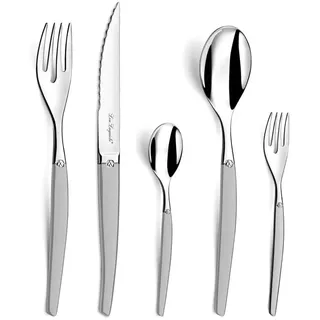 LOU LAGUIOLE - JET | Besteck Set 6 Personen | 30-teilig | Spülmaschinenfest | Tafelbesteck 6 Personen mit mikroverzahnter Klinge | Edelstahl satiniert | 18/0 Edelstahl, Silber