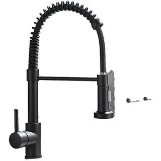 Küchenarmatur, Ausziehbare Sprühdüse, Robuste Messingkonstruktion, Mattschwarz - Schwarz