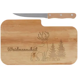 LASERHELD | Brotzeitbrett Holz mit Gravur “Waidmannsheil” & Messer | 26 x 15 cm | Frühstücksbrettchen Holz Schneidebrett Jausenbrett | Geschenk für Jäger zum Vatertag Vatertagsgeschenk