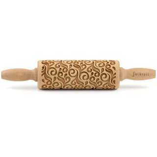 Folkroll Motiv-Teigrolle , Naturfarben , Holz , Buche , 4.5x4.5x23 cm , nachhaltig, nachwachsender Rohstoff , Backen & Backzubehör, Nudelhölzer & Teigschaber