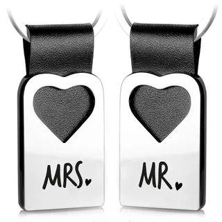 FABACH Herz Schlüsselanhänger mit Gravur aus Leder - Geschenke für Hochzeit, Heirat, Ehe - Hochzeitsgeschenke für Brautpaar Geschenk Ehepaar - Mr. Mrs.