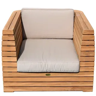 Teako Design Loungesessel Picardie aus Teakholz – Wetterfester Design Sessel für Garten, Terrasse & Lounge - Braun