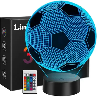 Linkax Fussball Geschenke Jungen Mädchen, Fußball Geschenke für Jungs, 3D Nachtlicht Kinder Optische Täuschung Lampe 16 Farben Ändern, Geburtstagsgeschenk 7 8 9 10 jahre Zimmer Schlafzimmer Deko