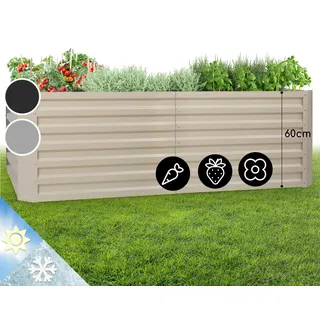 Blumfeldt Hochbeet aus Metall, Wetterfestes Stahl-Hochbeet für Balkon & Garten, Rostfreies Hochbeet Verzinkt, Freistehende Hochbeete 200x60x100 cm, 1200L Pflanzkübel Groß für Blumen, Obst, Gemüse - Beige