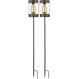 REV – Solarlampe Bronze für außen – Solarleuchte mit Erdspieß im Retro-Look – Solarlaterne perfekt für Garten, Terrasse & Balkon – IP44 spritzwassergeschützt – 83,5 cm Höhe (Packung mit 2)