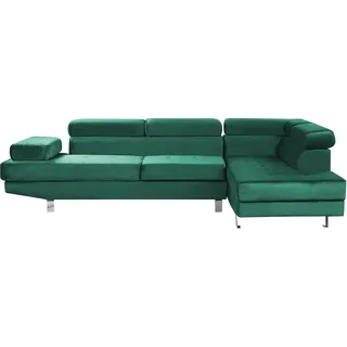 BELIANI 5-Sitzer Ecksofa Smaragdgrün Samt L-Förmig mit Chaiselongue Linksseitig Verstellbare Kopfstützen Klassisch Modern Wohnzimmer Polstersofa - Grün, Silber