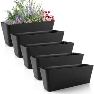 LOLYSIC 5 Stück blumenkästen Balkon, Kleiner Rechteckiger Paletten Blumenkasten, Blumenkasten Fensterbank Pflanzkasten, Schwarz Plastik Pflanzgefäß für Garten, Balkon, Fensterbank(30.5x9.7x8.5CM)